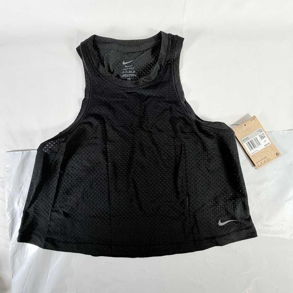 Nike One Classic Breathe Womens XS Black Cropped Tank Top Dri-FIT Mesh NWT